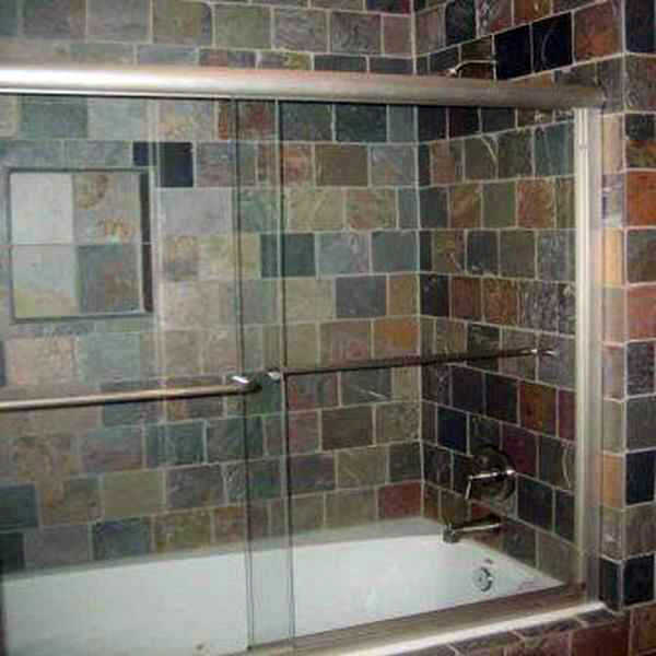 Slate tile shower enclosure from a bathroom remodeling project in Norcross GA
