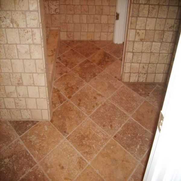 Travertine tile floor from bathroom remodel in Dunwoody GA