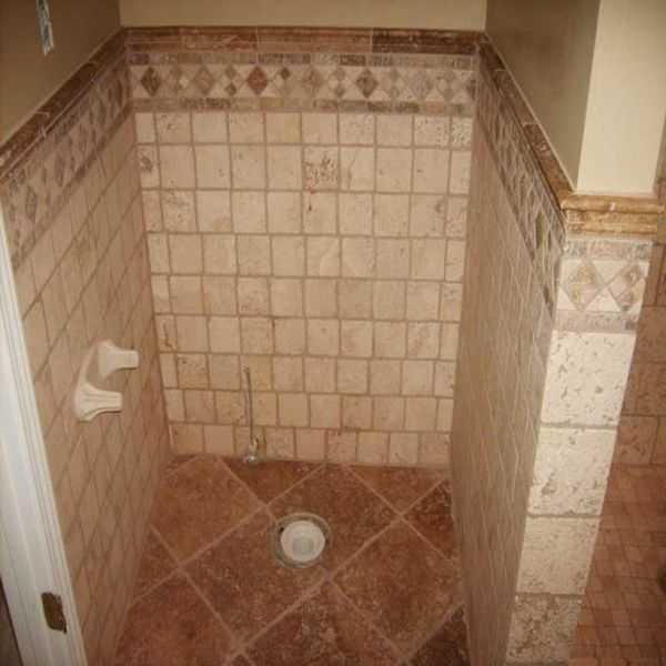 Travertine tile bathroom remodel in Dunwoody GA