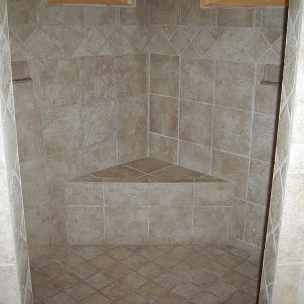 Tile shower seat from a bathroom remodeling project in Dahlonega GA