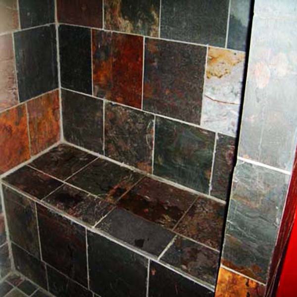 Tile showeer seat included in a Dahlonega GA bathroom remodel